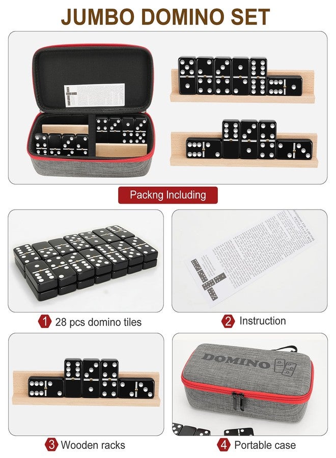 KAILE Jumbo Double 6 Domino Set with Portable Case & 4 Wooden Racks | 28 Large Tiles for Adults & Families | Travel & Board Games for 2-4 Players - Image 2
